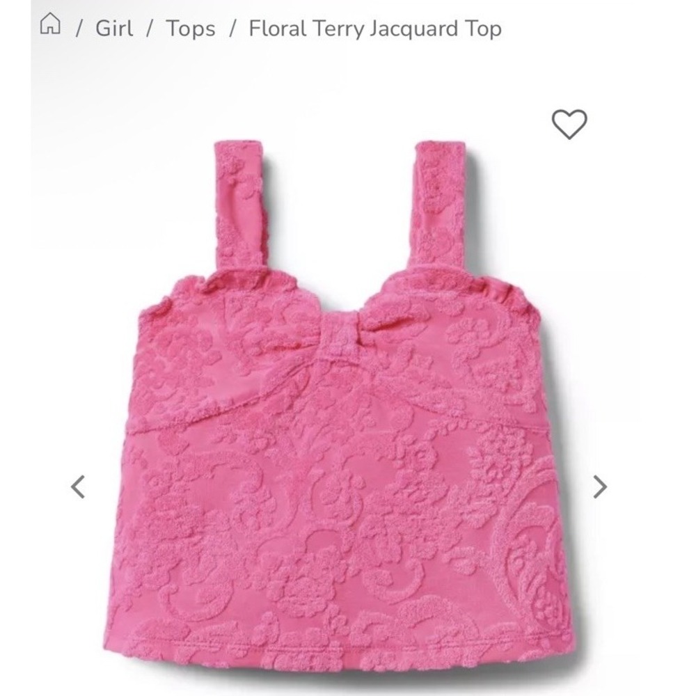 Janie and Jack Girls Floral Terry Jacquard Top Pink, Sleeveless, Size 8‎ NWT